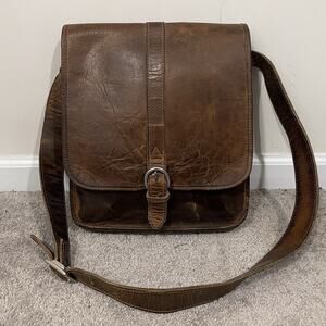 Joseph Hanna New York Handmade Brown Leather 11.5” X 13” Messenger Crossbody Bag